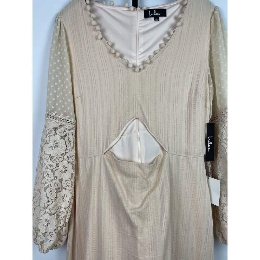 Lulus Modern Menagerie Blush Lace Cutout Long Sleeve Midi Cottagecore Dress Sz L - Picture 6 of 13